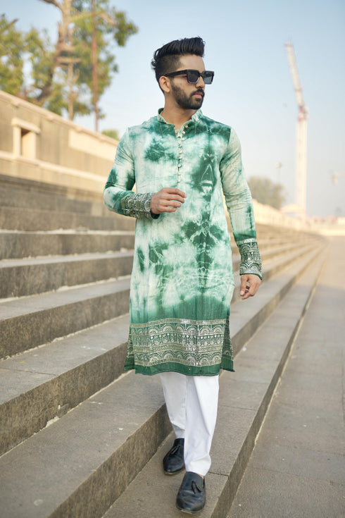 Kzari Handicraft Green Tie-Dye Kurta