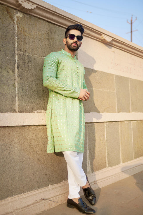 Kzari Pista Kaanch - Rayon Mirror Kurta