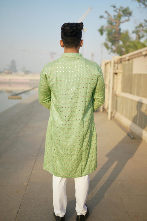 Kzari Pista Kaanch - Rayon Mirror Kurta