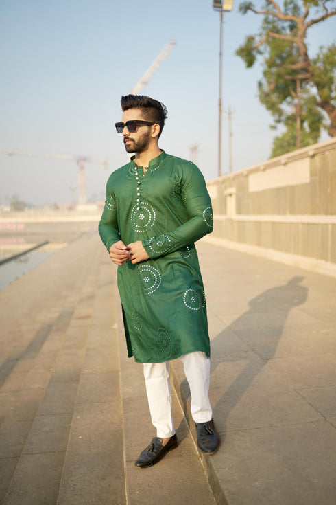 Kzari Green Gol Gol Kaanch - Rayon Mirror Foil Kurta