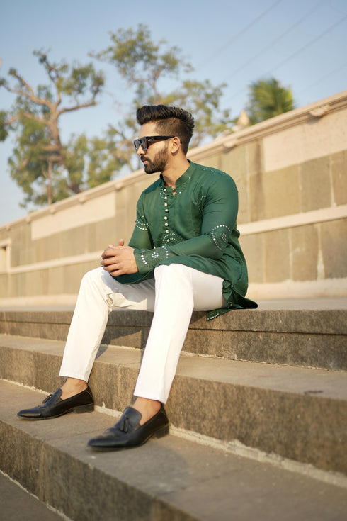 Kzari Green Gol Gol Kaanch - Rayon Mirror Foil Kurta