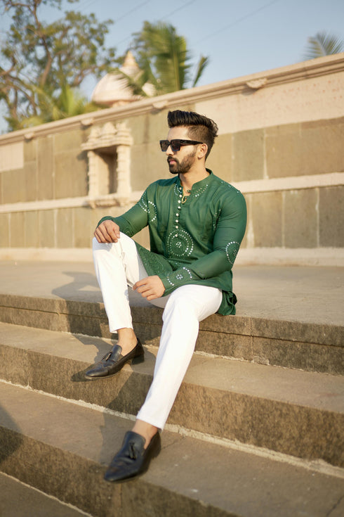 Kzari Green Gol Gol Kaanch - Rayon Mirror Foil Kurta