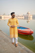 Kzari Orchid-Yellow Rayon Kurta with White Embroidery