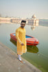 Kzari Orchid-Yellow Rayon Kurta with White Embroidery