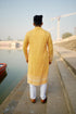 Kzari Orchid-Yellow Rayon Kurta with White Embroidery