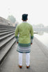 Kzari Parrot Georgette Shaded with White Embroidery Kurta