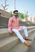 Kzari Anar - Orange Batik with White Embroidery Rayon Kurta