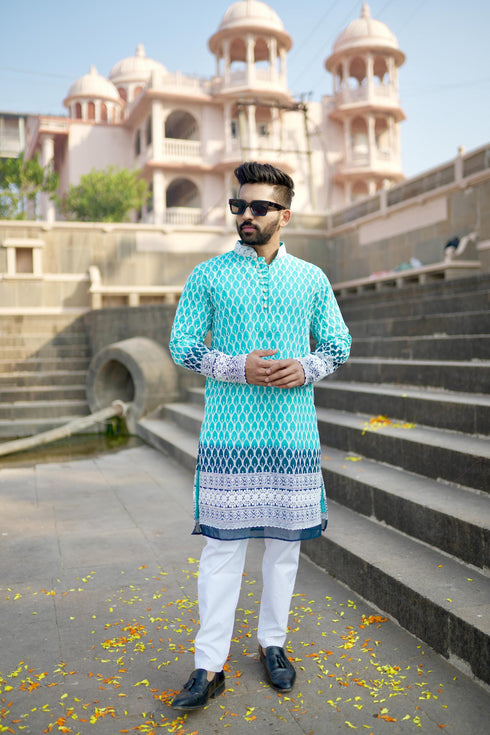 Kzari Nila Aasman Georgette Kurta with All-White Embroidery