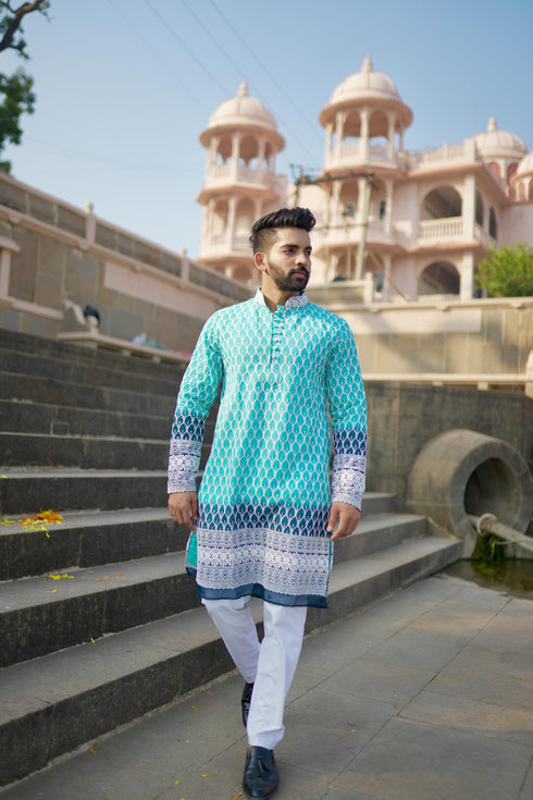 Kzari Nila Aasman Georgette Kurta with All-White Embroidery
