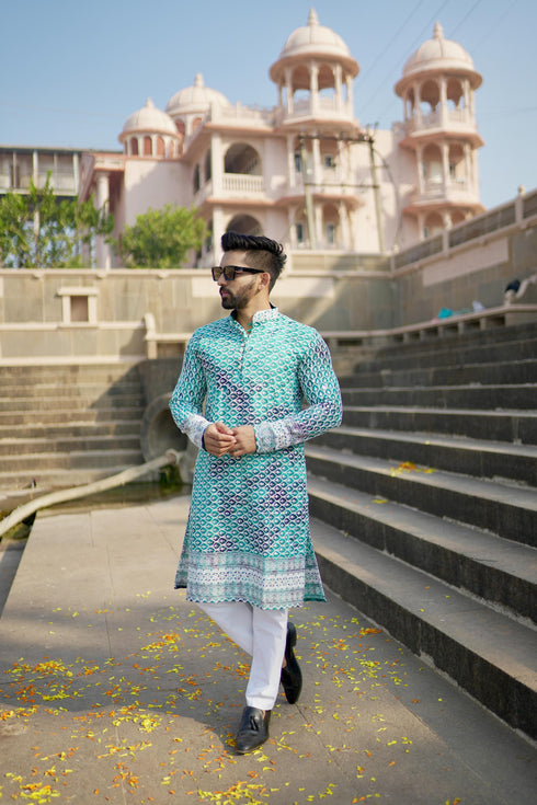 Kzari Nila Aasman Georgette Kurta with All-White Embroidery