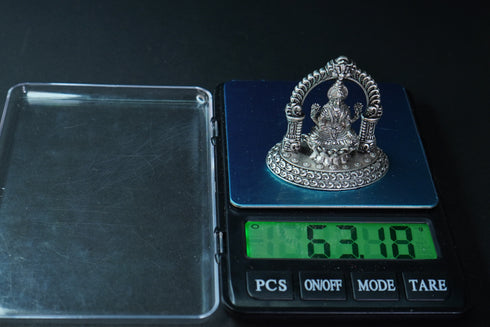 Pure Silver Antique Laxmi Devi Sitting On Lotus With Frame 63.18G By Mahita Collections