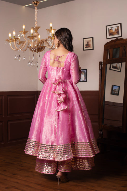 Pomcha Jaipur Silk Gota Patti Anarkali Set With Cosmos Silk Dupatta