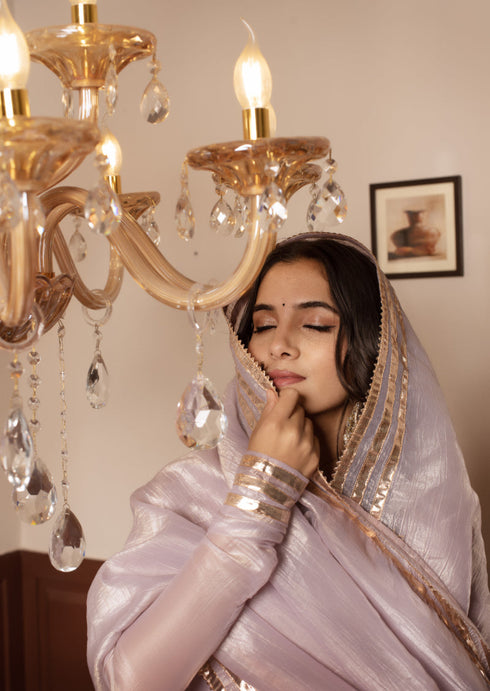 Pomcha Jaipur Silk Lilac Gota Patti Kalidar Anarkali Set With Cosmos Silk Dupatta