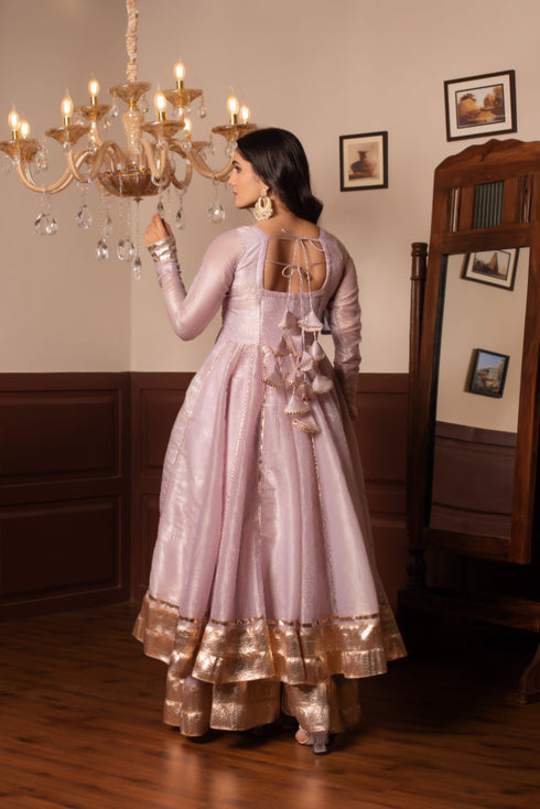 Pomcha Jaipur Silk Lilac Gota Patti Kalidar Anarkali Set With Cosmos Silk Dupatta