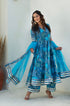 Pomcha Jaipur Blue Cotton Gota Patti Anarkali Set With Soft Net Dupatta