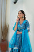 Pomcha Jaipur Blue Cotton Gota Patti Anarkali Set With Soft Net Dupatta