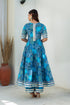 Pomcha Jaipur Blue Cotton Gota Patti Anarkali Set With Soft Net Dupatta