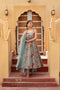 Pomcha Jaipur Grey Hand Block Cotton Anarkali With Soft Net Dupatta