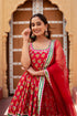Pomcha Jaipur Red Cotton Gota Patti Anarkali Set With Soft Net Dupatta