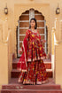 Pomcha Jaipur Red Hand Block Cotton Gota Patti Anarkali Skirt Set With Soft Net Dupatta