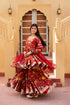 Pomcha Jaipur Red Hand Block Cotton Gota Patti Anarkali Skirt Set With Soft Net Dupatta