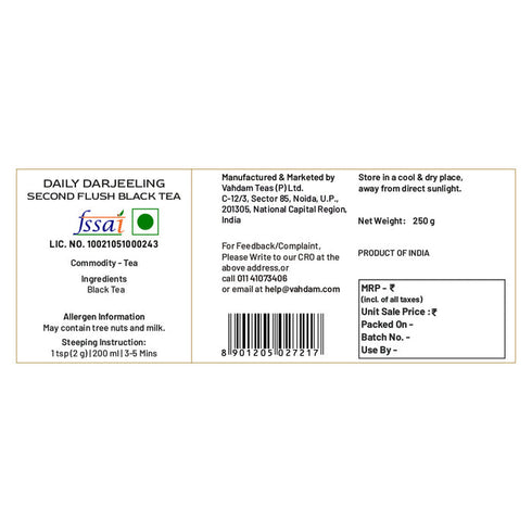 Vahdam Tea Daily Darjeeling Black Tea 100 g