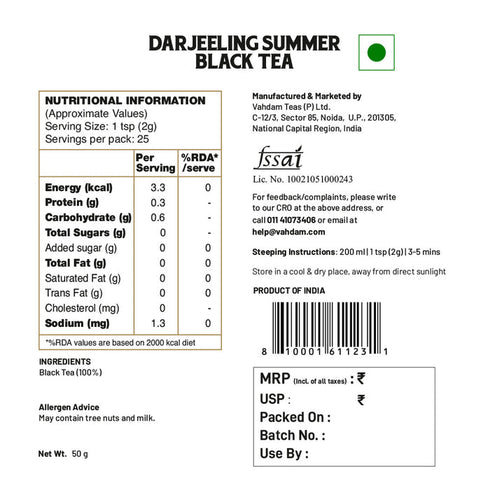 Vahdam Tea Darjeeling Summer Black Tea Tin Gift Set