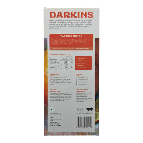 Darkins Indian Artisanal 63% Dark Orange Chocolate 50g