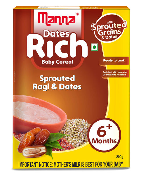Manna Foods Baby Cereal Sprouted Ragi and Date powder 6 months + 200g