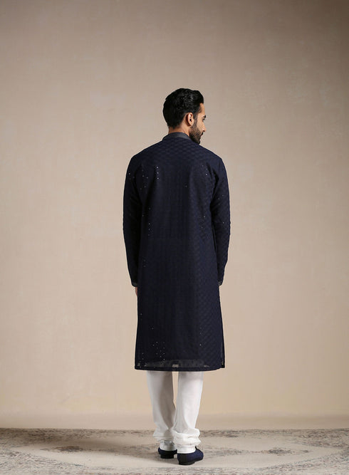 Manyavar Midnight Blue Sequined Kurta Set
