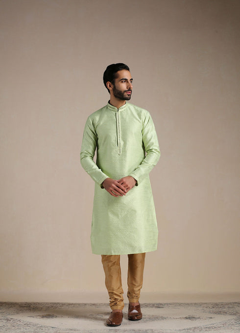 Manyavar Butterfly Green Jacquard Pattern Kurta Set