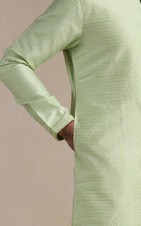Manyavar Butterfly Green Jacquard Pattern Kurta Set