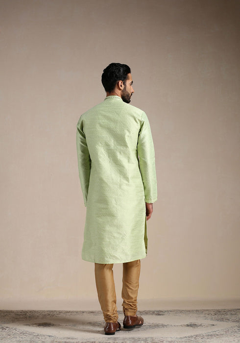 Manyavar Butterfly Green Jacquard Pattern Kurta Set