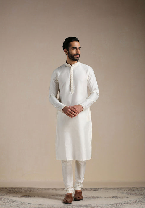 Manyavar Antique White Kurta and Jacket Set