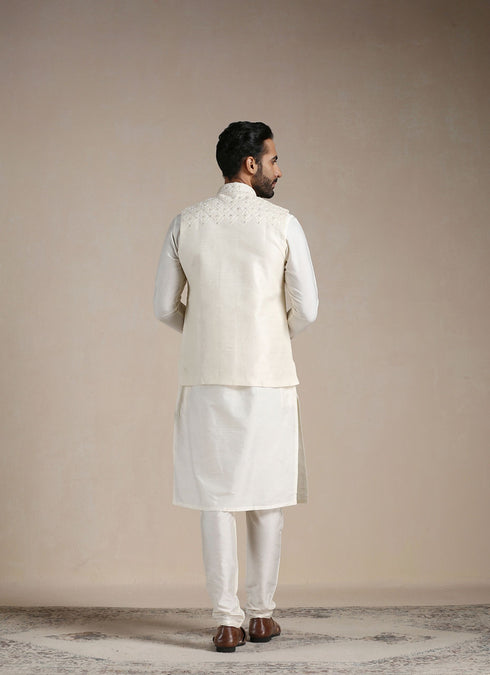 Manyavar Antique White Kurta and Jacket Set