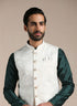Manyavar Pearled Ivory Self Patterned Half Jacket