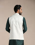 Manyavar Pearled Ivory Self Patterned Half Jacket