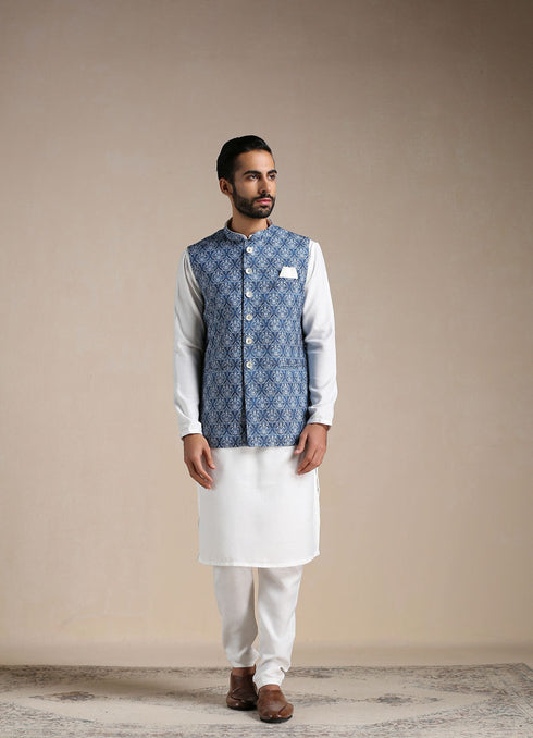 Manyavar Brilliant Blue Print Half Jacket