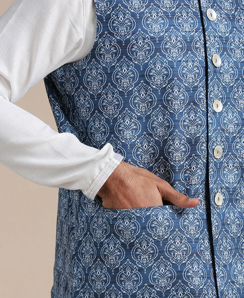 Manyavar Brilliant Blue Print Half Jacket