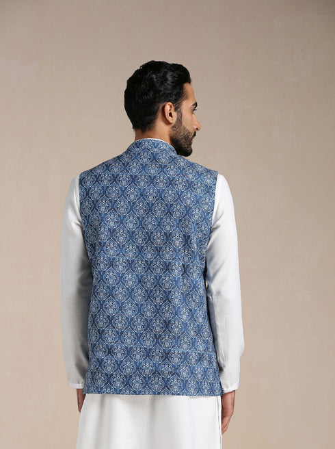 Manyavar Brilliant Blue Print Half Jacket