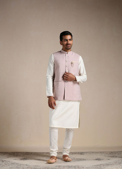 Manyavar Rose Shadow Pink Self Patterned Half Jacket