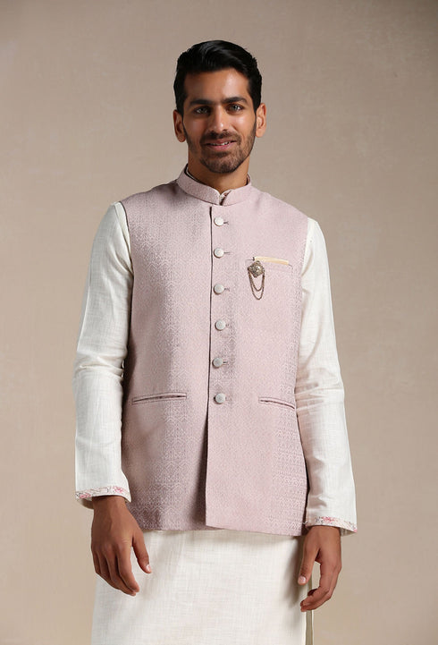 Manyavar Rose Shadow Pink Self Patterned Half Jacket