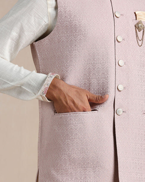 Manyavar Rose Shadow Pink Self Patterned Half Jacket