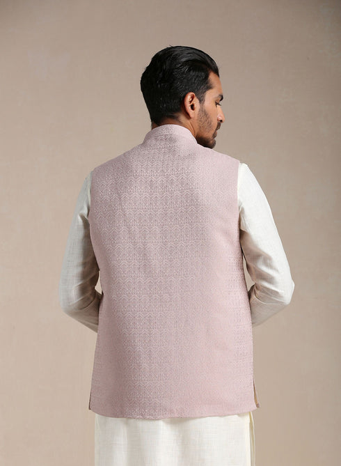 Manyavar Rose Shadow Pink Self Patterned Half Jacket