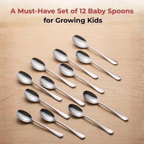 Vinod Decora Stainless Steel Baby Spoon Set of 12 Piece Heavy Gauge Steel Mirror Finish Rust Free Tough Strong and Durable