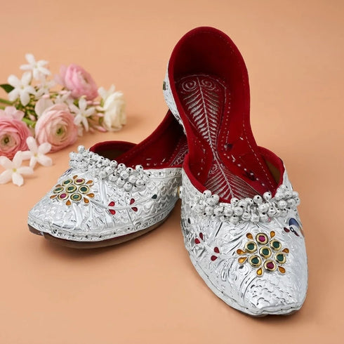 Khushbu Handcrafted Silver Bridal Shoes