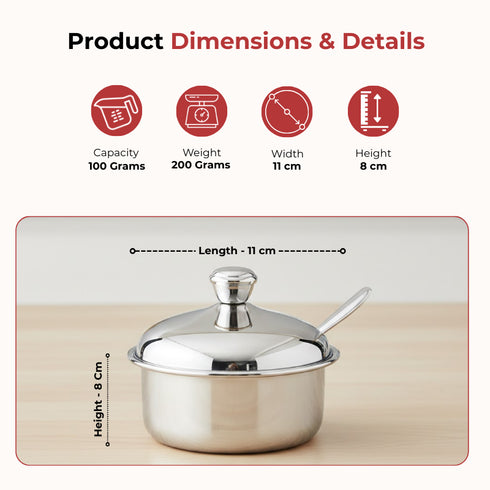 Vinod Stainless Steel Butter Pot with Butter Knife and Lid 100 gram Capacity Highest Grade Steel Rust Free Dishwasher Safe Tough Build
