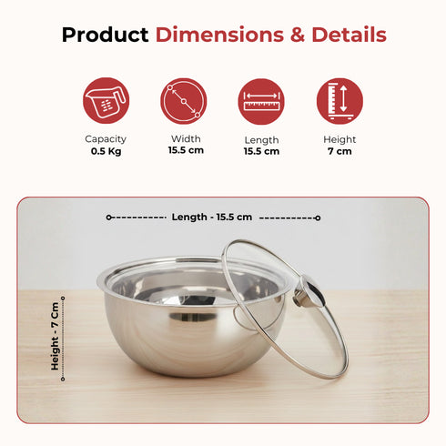 Vinod Stainless Steel Montero Insulated Casserole with Glass Lids and Steel Knobs Set of 3 500 ml 900 ml and 1500 ml High Grade Steel and Rust Free