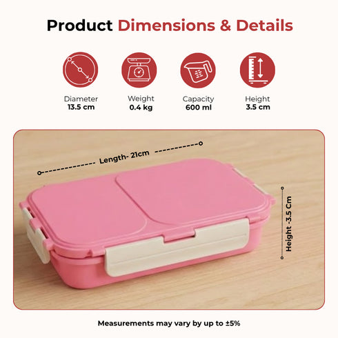 Vinod Stainless Steel Tiffin 2 Compartment Pink Airtight Silicone Sealed Lid Insulated Leak Proof Easy to Clean and Rust Free