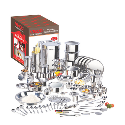 Vinod 114 Pieces Griha Pravesh Kitchen Set Ideal Gift Choice for Anniversaries Weddings and for Giveaways to your Family